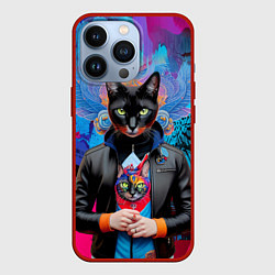 Чехол iPhone 13 Pro Чёрная модница кошка - нейросеть