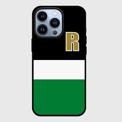 Чехол для iPhone 13 Pro Буква R цветные полосы, цвет: 3D-черный
