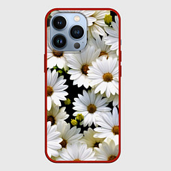 Чехол для iPhone 13 Pro Белые цветы ромашки - летний паттерн, цвет: 3D-красный