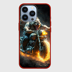 Чехол для iPhone 13 Pro Бульдог байкер на мотоцикле, цвет: 3D-красный