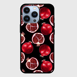 Чехол iPhone 13 Pro Гранаты на черном фоне - паттерн