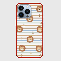 Чехол iPhone 13 Pro Лев и якори: полосы - паттерн