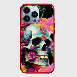 Чехол iPhone 13 Pro Skull on a background of flowers - irezumi