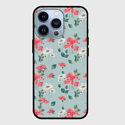 Чехол iPhone 13 Pro Паттерн с красными и белыми цветами