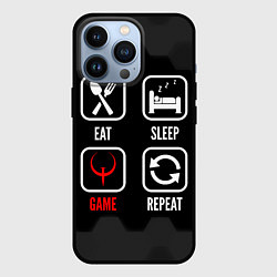 Чехол iPhone 13 Pro Eat, sleep, Quake, repeat