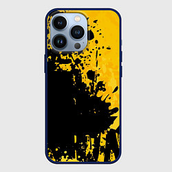 Чехол iPhone 13 Pro Пятна черной краски на желтом фоне