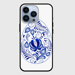 Чехол для iPhone 13 Pro Пасхальное яйцо гжель, цвет: 3D-черный