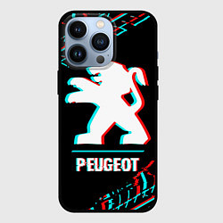 Чехол iPhone 13 Pro Значок Peugeot в стиле glitch на темном фоне