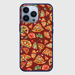 Чехол для iPhone 13 Pro Кусочки пиццы ассорти - акварельный паттерн, цвет: 3D-тёмно-синий