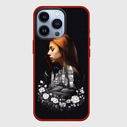 Чехол для iPhone 13 Pro Воспоминания о любви Девушка цветы и замок, цвет: 3D-красный
