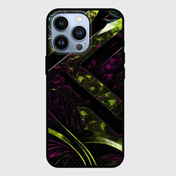 Чехол для iPhone 13 Pro Темные фиолетовые и зеленые вставки, цвет: 3D-черный