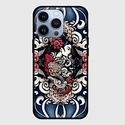 Чехол iPhone 13 Pro Irezumi style: девушка и синие узоры