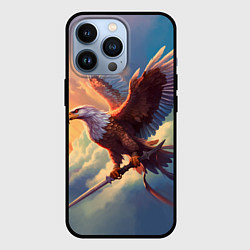 Чехол для iPhone 13 Pro Орел с мечом в облаках на закате, цвет: 3D-черный