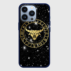 Чехол для iPhone 13 Pro Телец золотой на звездном небе, цвет: 3D-тёмно-синий