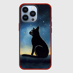 Чехол iPhone 13 Pro Черный кот и звезды - акварель