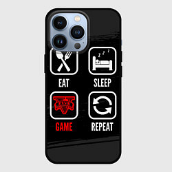 Чехол для iPhone 13 Pro Eat, sleep, GTA, repeat, цвет: 3D-черный