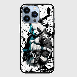 Чехол iPhone 13 Pro Panda samurai on the background of blots