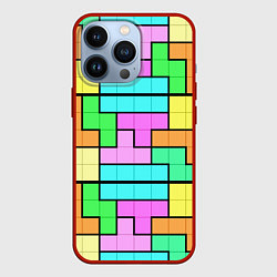 Чехол для iPhone 13 Pro Стена из блоков тетриса, цвет: 3D-красный