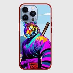 Чехол для iPhone 13 Pro Тигр-самурай - Япония, цвет: 3D-красный
