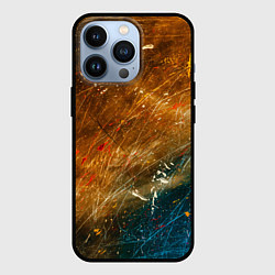 Чехол для iPhone 13 Pro Оранжевые и синие краски, цвет: 3D-черный