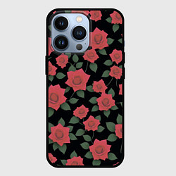 Чехол для iPhone 13 Pro Алые розы на черном, цвет: 3D-черный