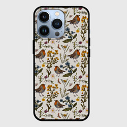 Чехол iPhone 13 Pro Птицы малиновки и зверобой