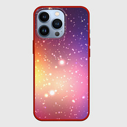 Чехол для iPhone 13 Pro Желто фиолетовое свечение и звезды, цвет: 3D-красный