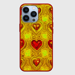 Чехол для iPhone 13 Pro Узор рубиновые сердца, цвет: 3D-красный