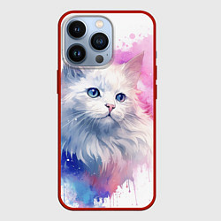 Чехол iPhone 13 Pro Белая кошечка акварель