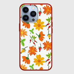 Чехол для iPhone 13 Pro Orange flowers, цвет: 3D-красный