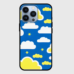 Чехол для iPhone 13 Pro Рисованные облака и звёзды, цвет: 3D-черный