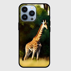 Чехол для iPhone 13 Pro Жираф на фоне деревьев, цвет: 3D-черный