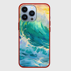 Чехол для iPhone 13 Pro Нарисованные волны моря, цвет: 3D-красный