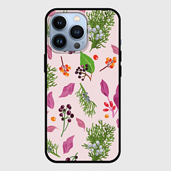 Чехол для iPhone 13 Pro Ягодки и листочки, цвет: 3D-черный