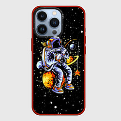 Чехол для iPhone 13 Pro Космонавт на рыбалке - неон, цвет: 3D-красный