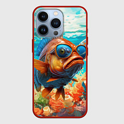 Чехол для iPhone 13 Pro Рыба в солнечных очках в воде, цвет: 3D-красный