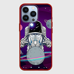 Чехол для iPhone 13 Pro Космонавт с планетами и звездами, цвет: 3D-красный