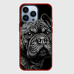Чехол для iPhone 13 Pro Бульдог стиль тату, цвет: 3D-красный