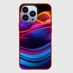 Чехол для iPhone 13 Pro Яркие неоновые волны, цвет: 3D-красный