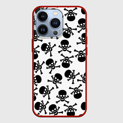 Чехол для iPhone 13 Pro Черепа и кости паттерном, цвет: 3D-красный