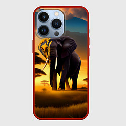 Чехол для iPhone 13 Pro Слон и рассвет в саванне, цвет: 3D-красный