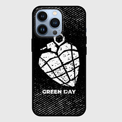 Чехол iPhone 13 Pro Green Day с потертостями на темном фоне