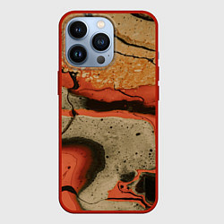 Чехол для iPhone 13 Pro Оранжевые и бежевые потоки красок, цвет: 3D-красный