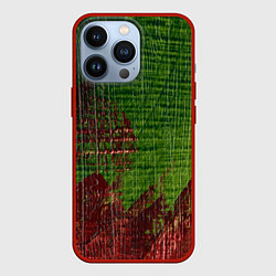 Чехол iPhone 13 Pro Зелёная и бордовая текстура