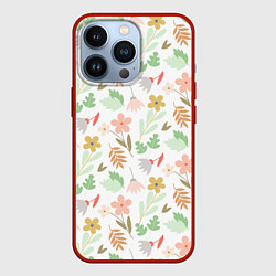 Чехол для iPhone 13 Pro Листики цветочки, цвет: 3D-красный