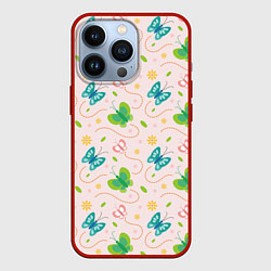 Чехол для iPhone 13 Pro Прекрасные бабочки, цвет: 3D-красный