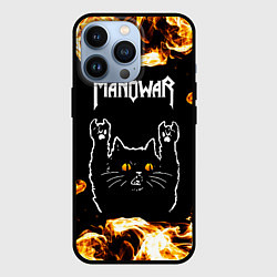 Чехол iPhone 13 Pro Manowar рок кот и огонь