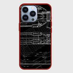 Чехол для iPhone 13 Pro Чертеж ракеты на чёрном фоне, цвет: 3D-красный