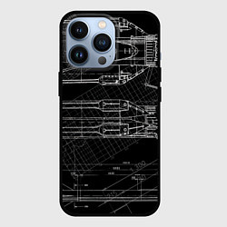 Чехол iPhone 13 Pro Чертеж ракеты на чёрном фоне