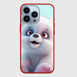 Чехол для iPhone 13 Pro Милый белый пушистый медвежонок, цвет: 3D-красный
